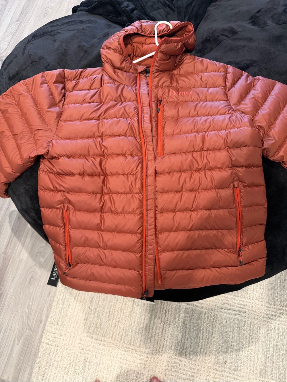 Marmot Men's Hooded Down Puffer Jacket - Rust Orange